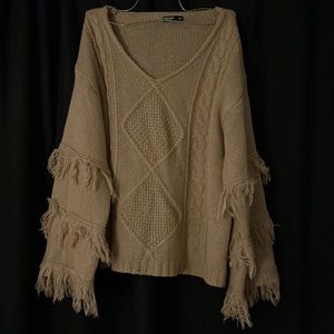 Beige sweater with fringe sleeve from Shein curve